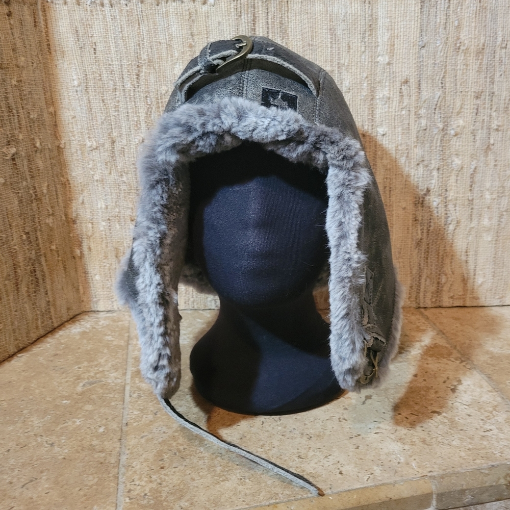 Nathaniel Cole 100% Real Fur & Distressed Leather Pilot Hat XL